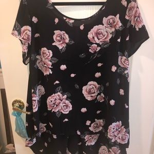 High low black and flower printed blouse